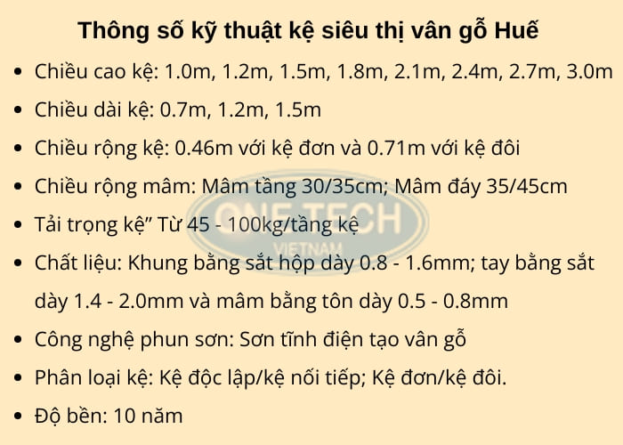 Thông số kỹ thuật tiêu chuẩn của kệ siêu thị 